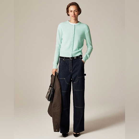 J. Crew Perfect Cashmere Cardigan in Sky Mint Blue Size Small - Picture 3 of 11